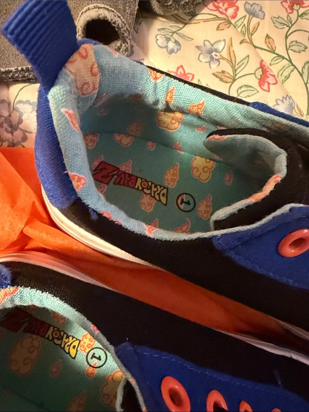 Kids Black & Blue Canvas Sneakers with Orange Accents